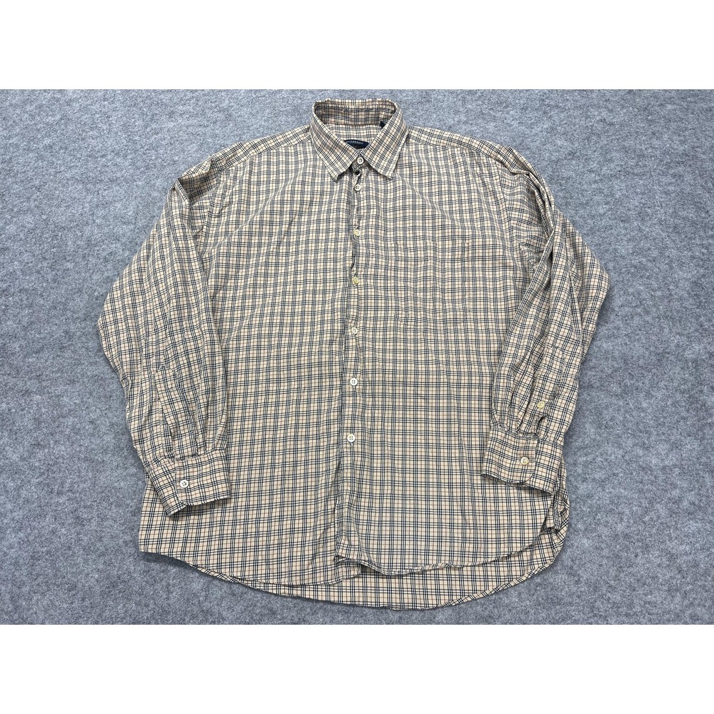 Burberry London Shirt Mens XL Beige Nova Check Long Sleeve Button Down Distress